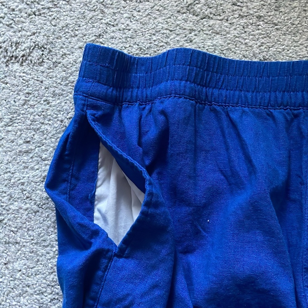 Linen Blend High Waist Flowy Pull On Shorts with Pockets Size XL Royal Blue - Picture 5 of 6